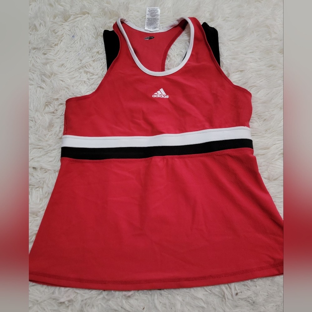 Adidas Women’s Red Racerback Tennis Tank with Contrast Bands